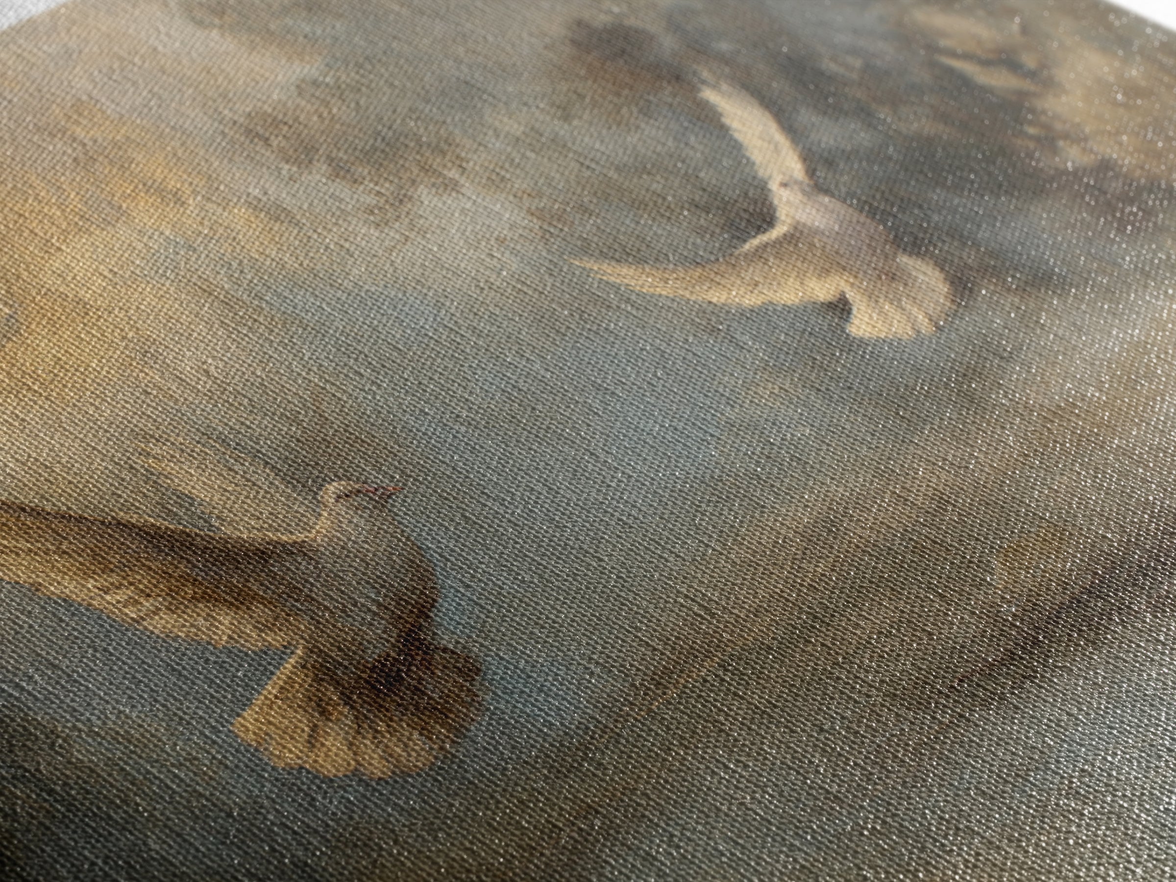 Doves Flying Through Soft Golden Light Framed Canvas Print, Wedding Art, Contemporary Art, Living Room Decor, Fine Art, Romance, WED-3x2-63