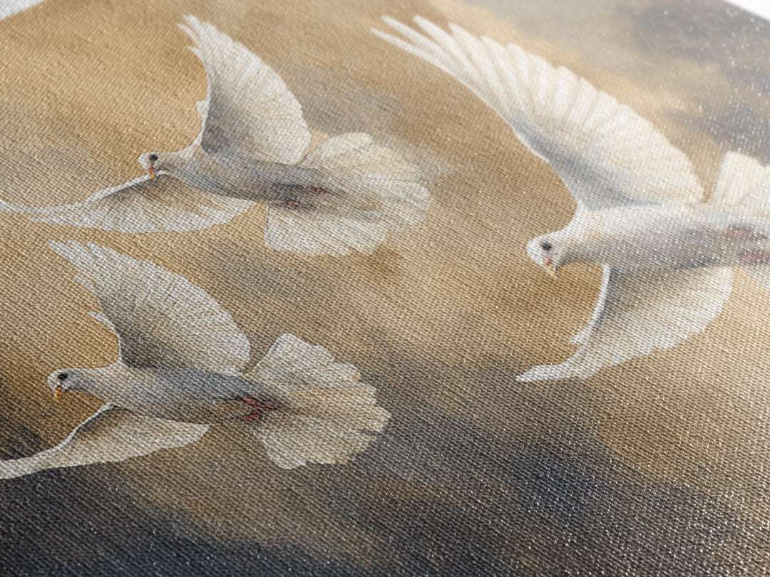 Doves Flying Through Soft Golden Light Framed Canvas Print, Wedding Art, Beach Wedding, Living Room Decor, Fine Art, Romance, WED-3x2-87