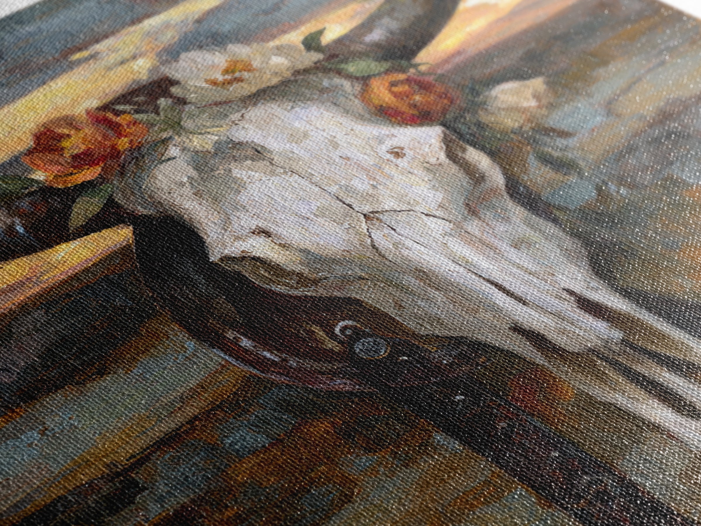 Longhorn Skull with Desert Flowers Framed Canvas Print, Western Art, Cowboy Art, Southwestern Decor, Oil Painting, Frontier, WES-1x1-27