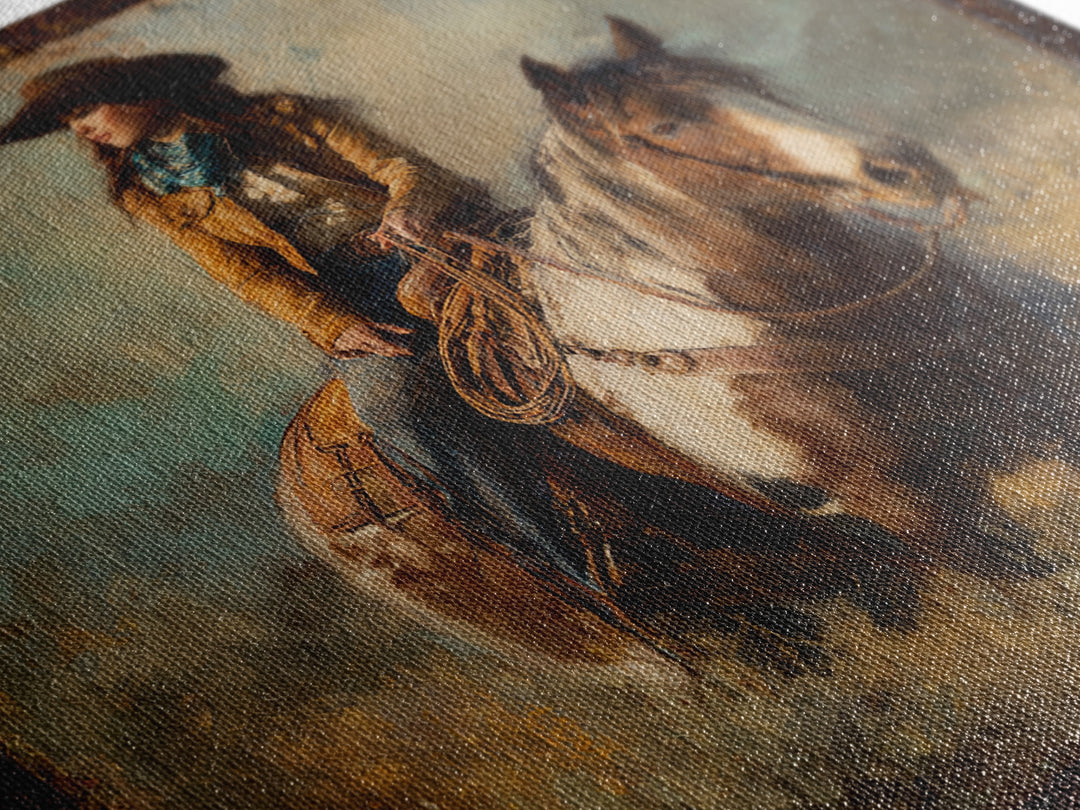 Cowgirl Portrait with Turquoise Jewelry Canvas Print, Western Art, Desert Art, Southwestern Decor, Oil Painting, Frontier, WES-1x1-30