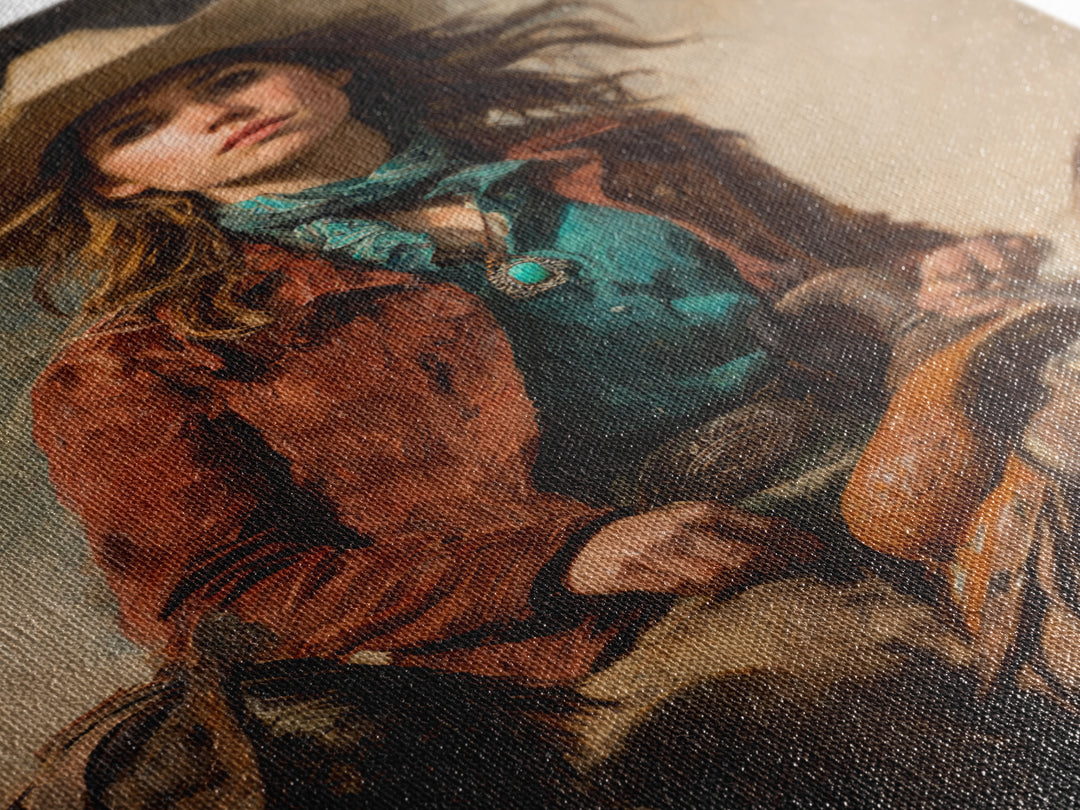 Cowgirl Portrait with Turquoise Jewelry Canvas Print, Western Art, Wall Art, Southwestern Decor, Oil Painting, Frontier, WES-2x3-14