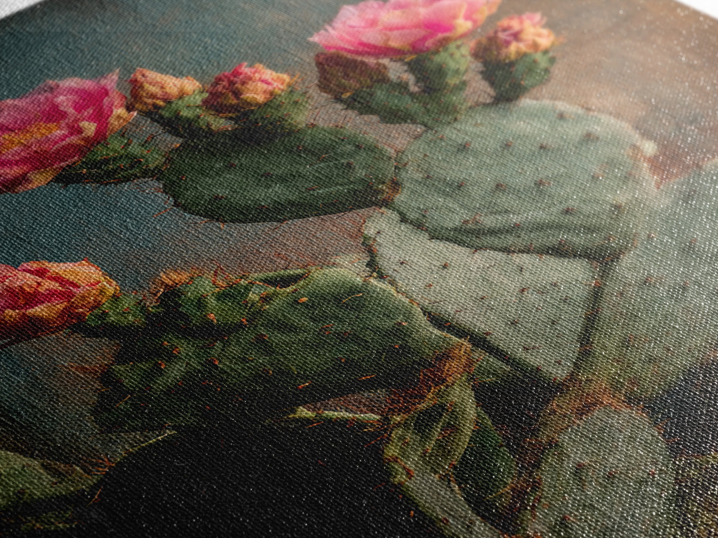 Prickly Pear Cactus Canvas Print, Western Art, Oil Painting, Southwestern Decor, Frontier, Digital Download Art, Landscape, WES-2x3-72