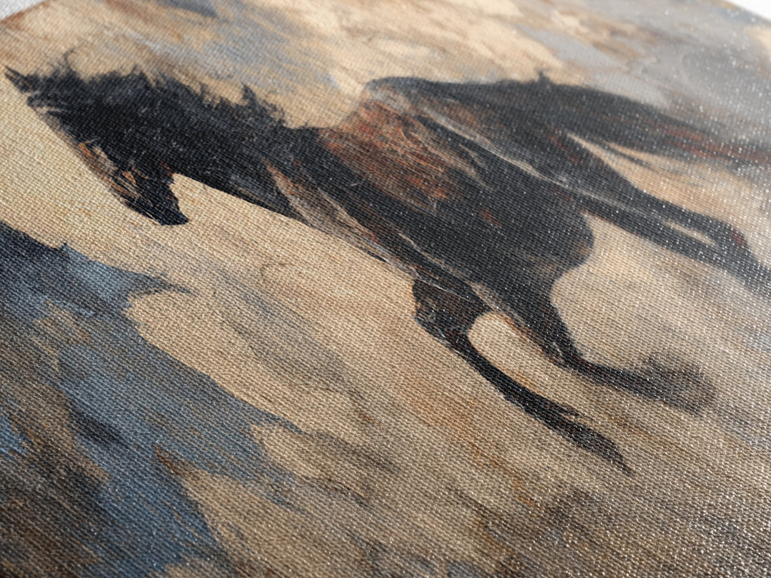 Buffalo Silhouette Beneath Enormous Sky Canvas Print, Western Art, Textured Painting, Southwestern Decor, Fine Art, Frontier, WES-3x1-48