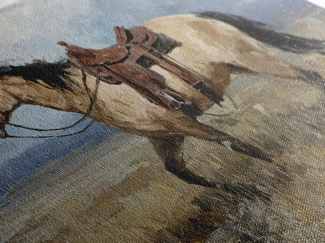 Buckskin Horse in Golden Prairie Light Canvas Print, Western Art, Modern Decor, Southwestern Decor, Fine Art, Frontier, WES-3x2-11