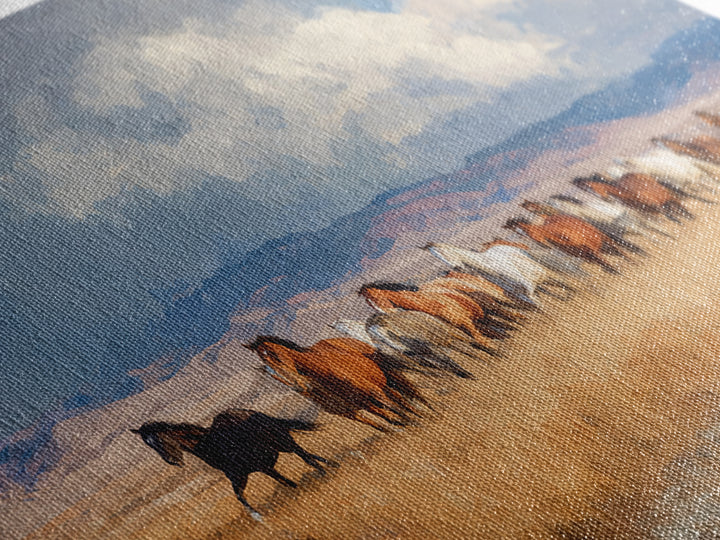Wild Mustang Herd Framed Canvas Print, Western Art, Western Wall Decor, Southwestern Decor, Fine Art, Frontier, WES-3x2-78