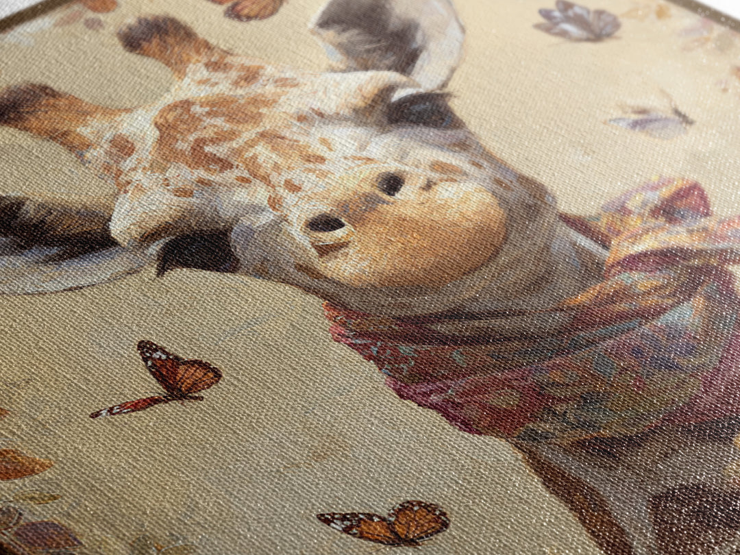 Giraffe with Scarf and Butterflies Canvas Print, Whimsical Art, Nursery Wall Decor, Living Room Decor, Fine Art, Wonder, WHI-1x1-10