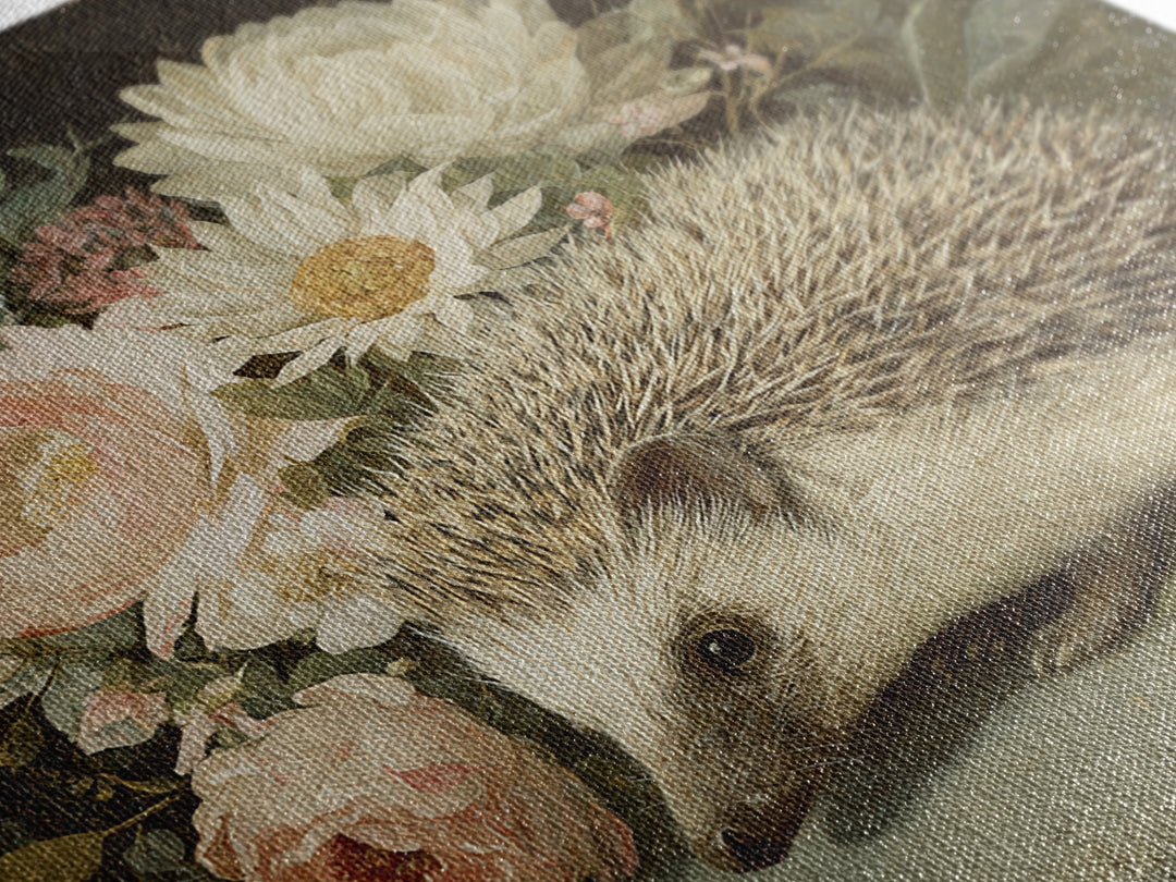 Hedgehog Carrying Wildflowers Canvas Print, Whimsical Art, Whimsical, Living Room Decor, Watercolor Art, Wonder, Nursery Art, WHI-1x1-15