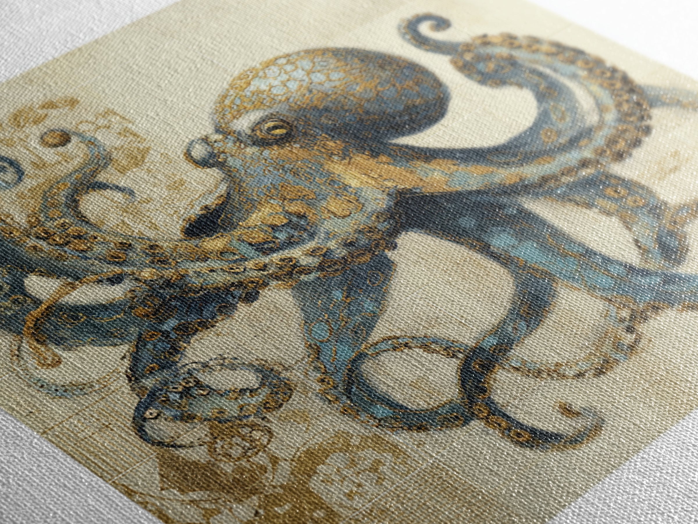 Octopus Conductor with Tiny Instruments Canvas Print, Whimsical Art, Dark Academia Decor, Living Room Decor, Fine Art, Wonder, WHI-1x1-18