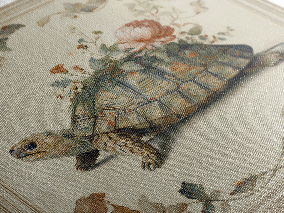 Turtle with Garden Growing on Shell Canvas Print, Whimsical Art, Dopamine Decor, Living Room Decor, Fine Art, Wonder, WHI-1x1-22