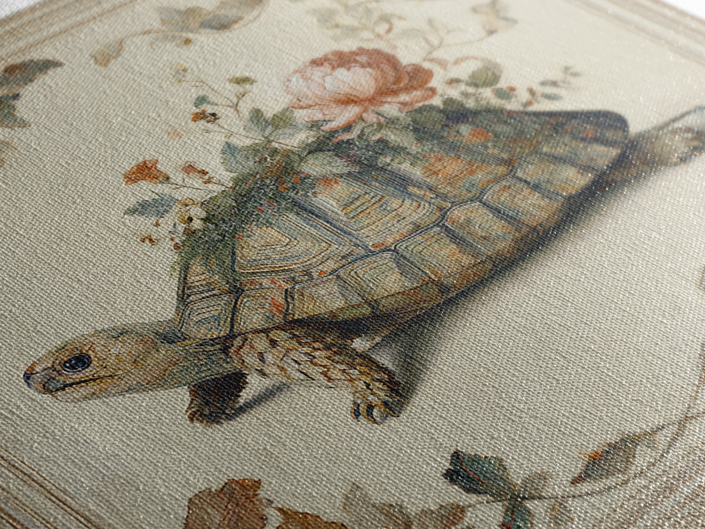 Turtle with Garden Growing on Shell Canvas Print, Whimsical Art, Dopamine Decor, Living Room Decor, Fine Art, Wonder, WHI-1x1-22
