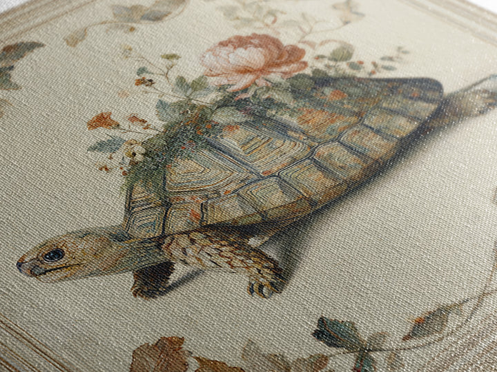 Turtle with Garden Growing on Shell Canvas Print, Whimsical Art, Dopamine Decor, Living Room Decor, Fine Art, Wonder, WHI-1x1-22