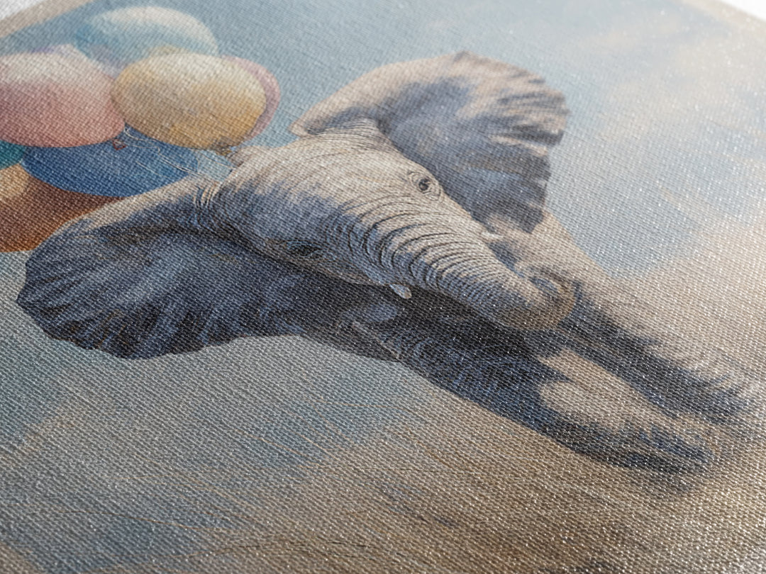 Elephant Holding Balloons Framed Canvas Print, Whimsical Art, Nursery, Living Room Decor, Fine Art, Wonder, Watercolor Art, WHI-1x1-27