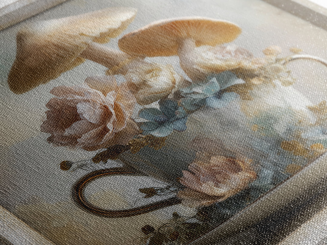 Teacup Garden with Tiny Mushrooms Framed Canvas Print, Whimsical Art, Printable Wall Art, Living Room Decor, Fine Art, Wonder, WHI-1x1-28