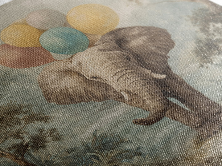 Elephant Holding Balloons Canvas Print, Whimsical Art, Art Nouveau, Living Room Decor, Abstract Art, Wonder, Nursery Wall Decor, WHI-1x1-3