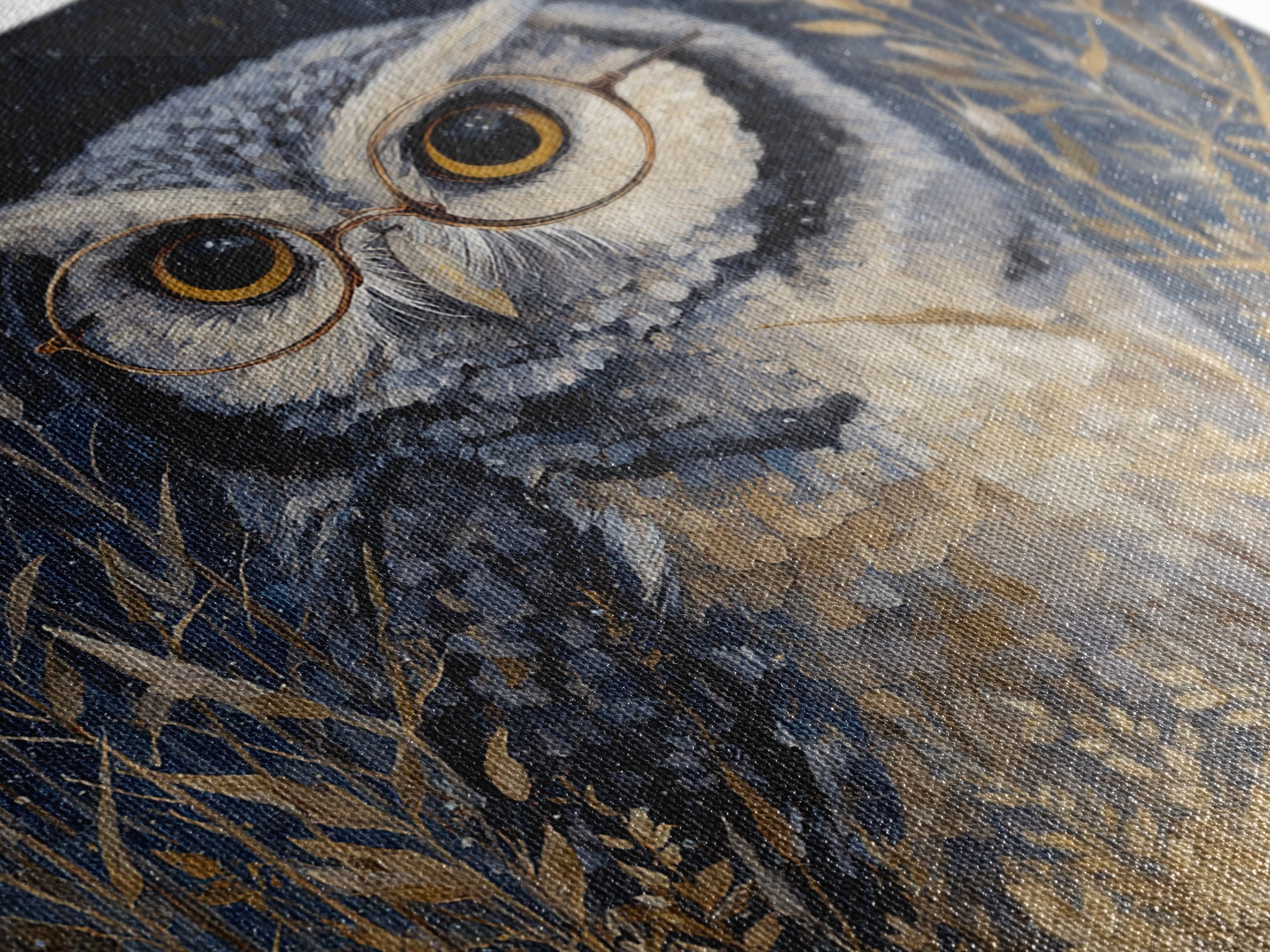 Owl Wearing Spectacles Among Stars Canvas Print, Whimsical Art, Nursery Prints, Living Room Decor, Oil Painting, Wonder, WHI-1x1-30
