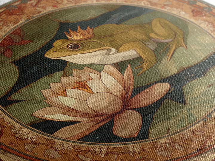 Frog Prince on a Lily Pad Framed Canvas Print, Whimsical Art, Gallery Decor, Living Room Decor, Fine Art, Wonder, Wall Art, WHI-1x1-32