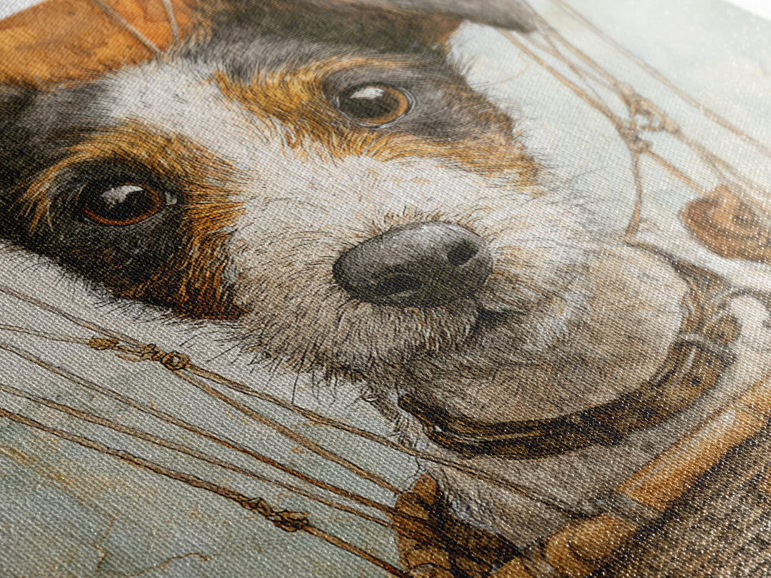 Dog in a Hot Air Balloon Framed Canvas Print, Whimsical Art, Gallery Decor, Living Room Decor, Fine Art, Wonder, Wall Art, WHI-1x1-38