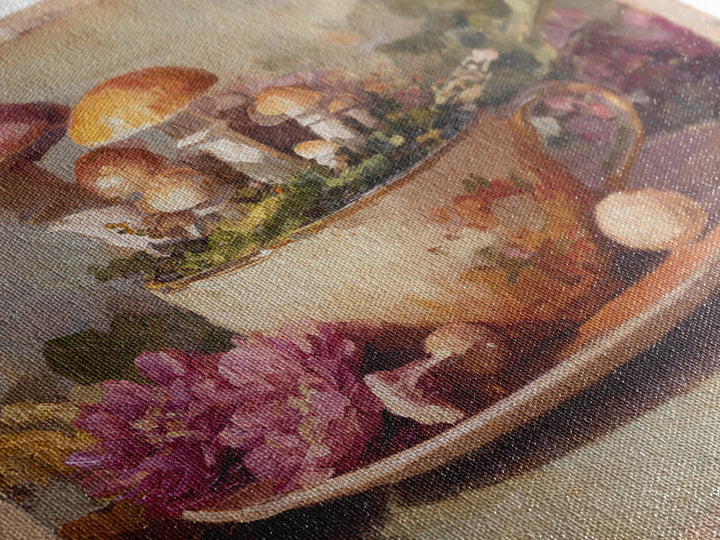 Teacup Garden with Tiny Mushrooms Canvas Print, Whimsical Art, Home Decor, Living Room Decor, Fine Art, Wonder, Digital Print, WHI-1x1-4