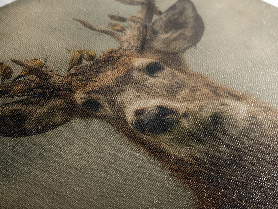 Deer with Antlers Full of Birds Framed Canvas Print, Whimsical Art, Dopamine Decor, Living Room Decor, Oil Painting, Wonder, WHI-1x1-43