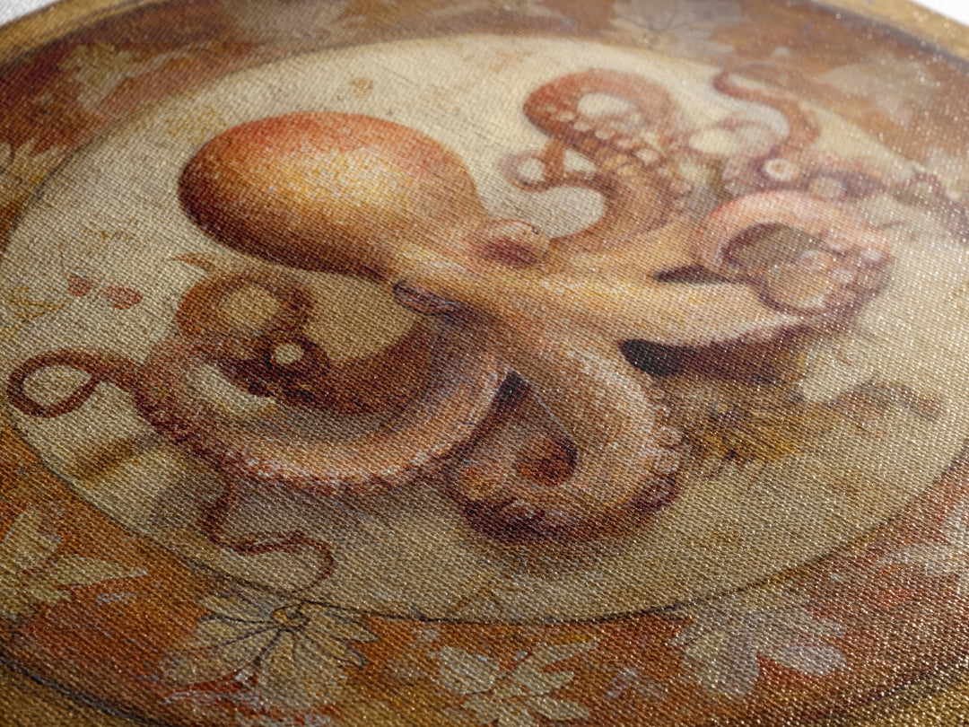 Octopus Conductor with Tiny Instruments Framed Canvas Print, Whimsical Art, Bird Art, Living Room Decor, Abstract Art, Wonder, WHI-1x1-66