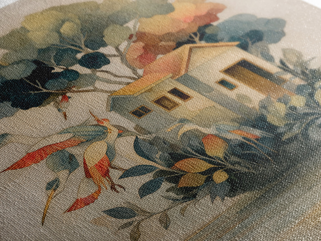 Floating House Carried by Colorful Birds Framed Canvas Print, Whimsical Art, Framed Wall Art, Living Room Decor, Wonder, WHI-1x1-7