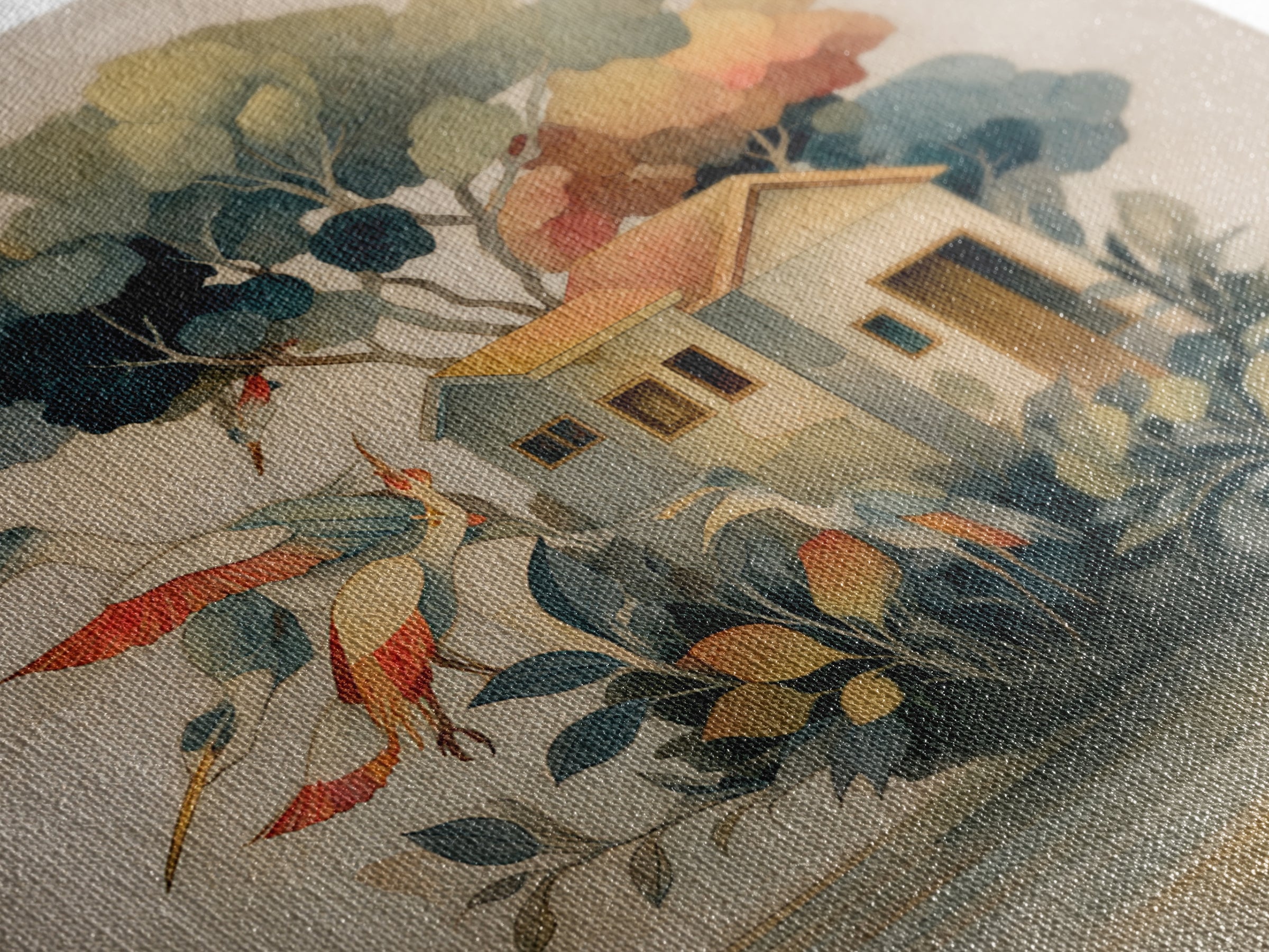 Floating House Carried by Colorful Birds Framed Canvas Print, Whimsical Art, Framed Wall Art, Living Room Decor, Wonder, WHI-1x1-7