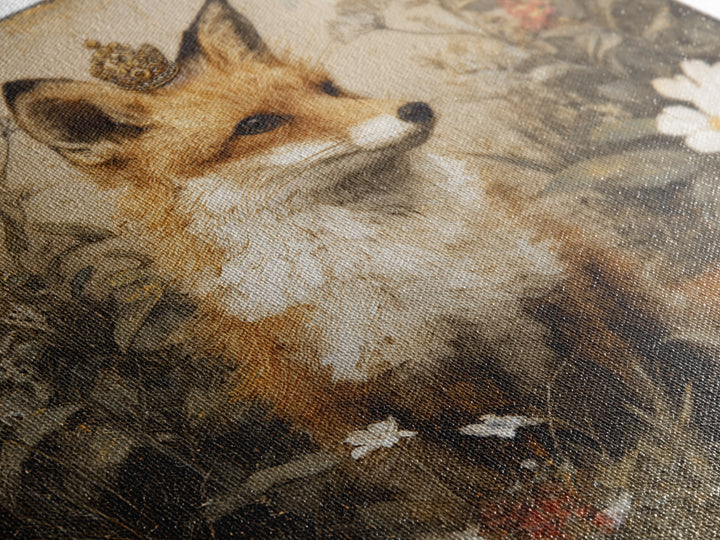 Fox Wearing a Tiny Crown Framed Canvas Print, Whimsical Art, Home Decor, Living Room Decor, Fine Art, Wonder, Digital Print, WHI-1x1-73