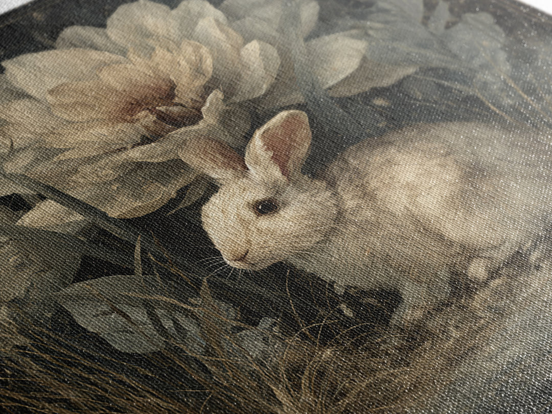 Rabbit Reading Beneath a Giant Flower Canvas Print, Whimsical Art, Wall Decor, Living Room Decor, Wonder, Printable Art, WHI-1x1-77