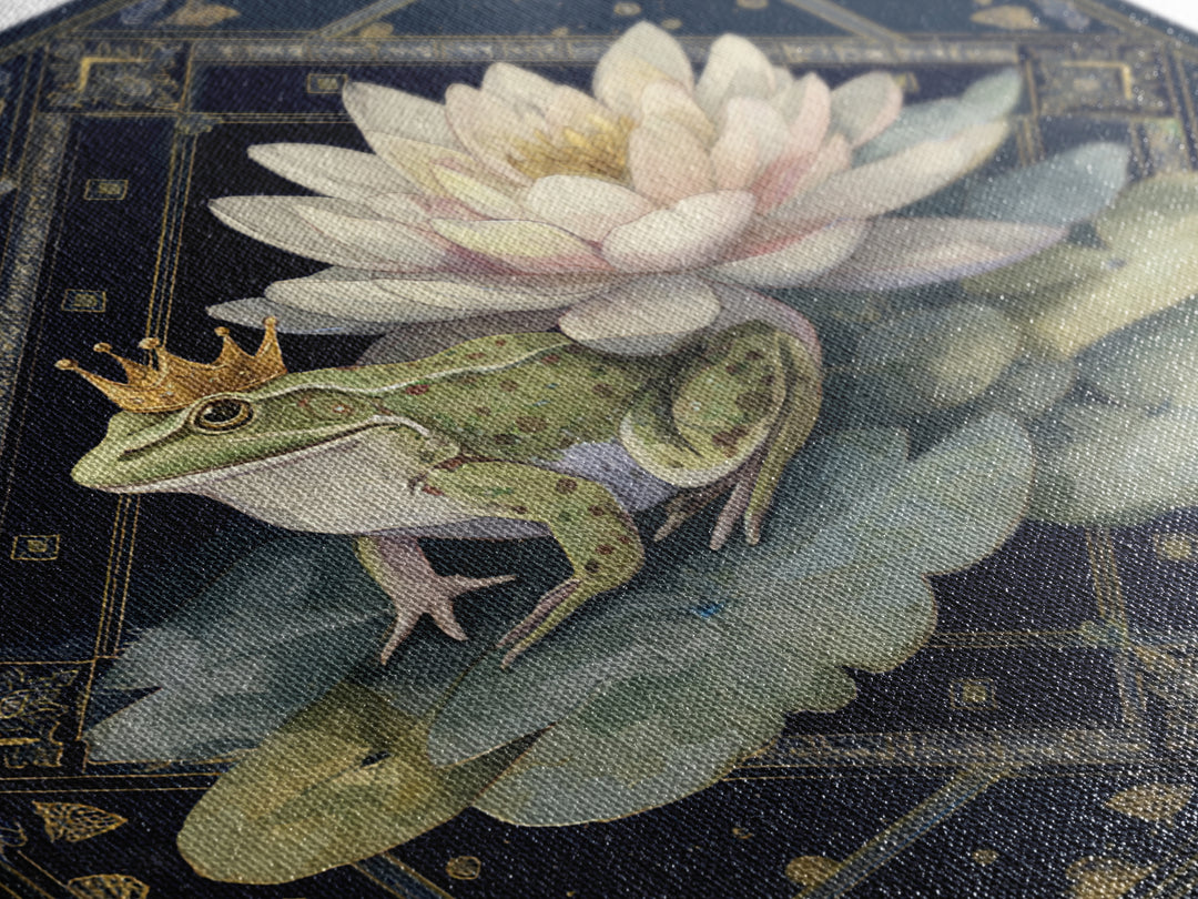 Frog Prince on a Lily Pad Framed Canvas Print, Whimsical Art, Fine Art Print, Living Room Decor, Fine Art, Wonder, Prints, WHI-1x1-80