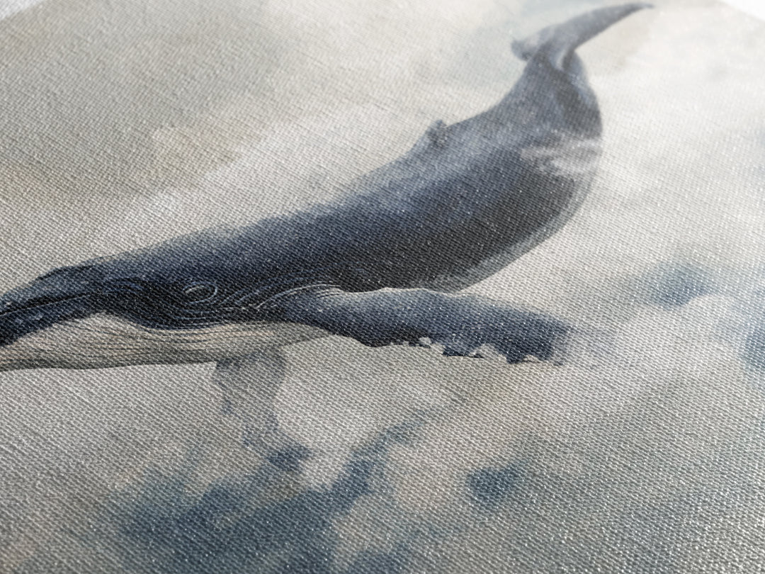 Whale Flying Through Clouds Like Ocean Canvas Print, Whimsical Art, Minimalist Decor, Living Room Decor, Oil Painting, Wonder, WHI-1x1-85