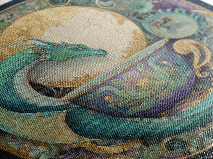 Dragon Curled Around a Teacup Framed Canvas Print, Whimsical Art, Pet Portrait, Living Room Decor, Wonder, Abstract Wall Art, WHI-1x1-96