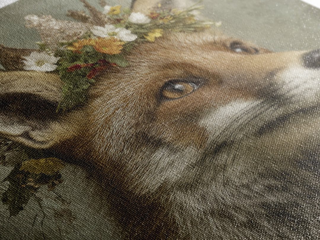 Fox Wearing a Tiny Crown Canvas Print, Whimsical Art, Printable Wall Art, Living Room Decor, Wonder, Abstract Wall Art, WHI-1x1-97