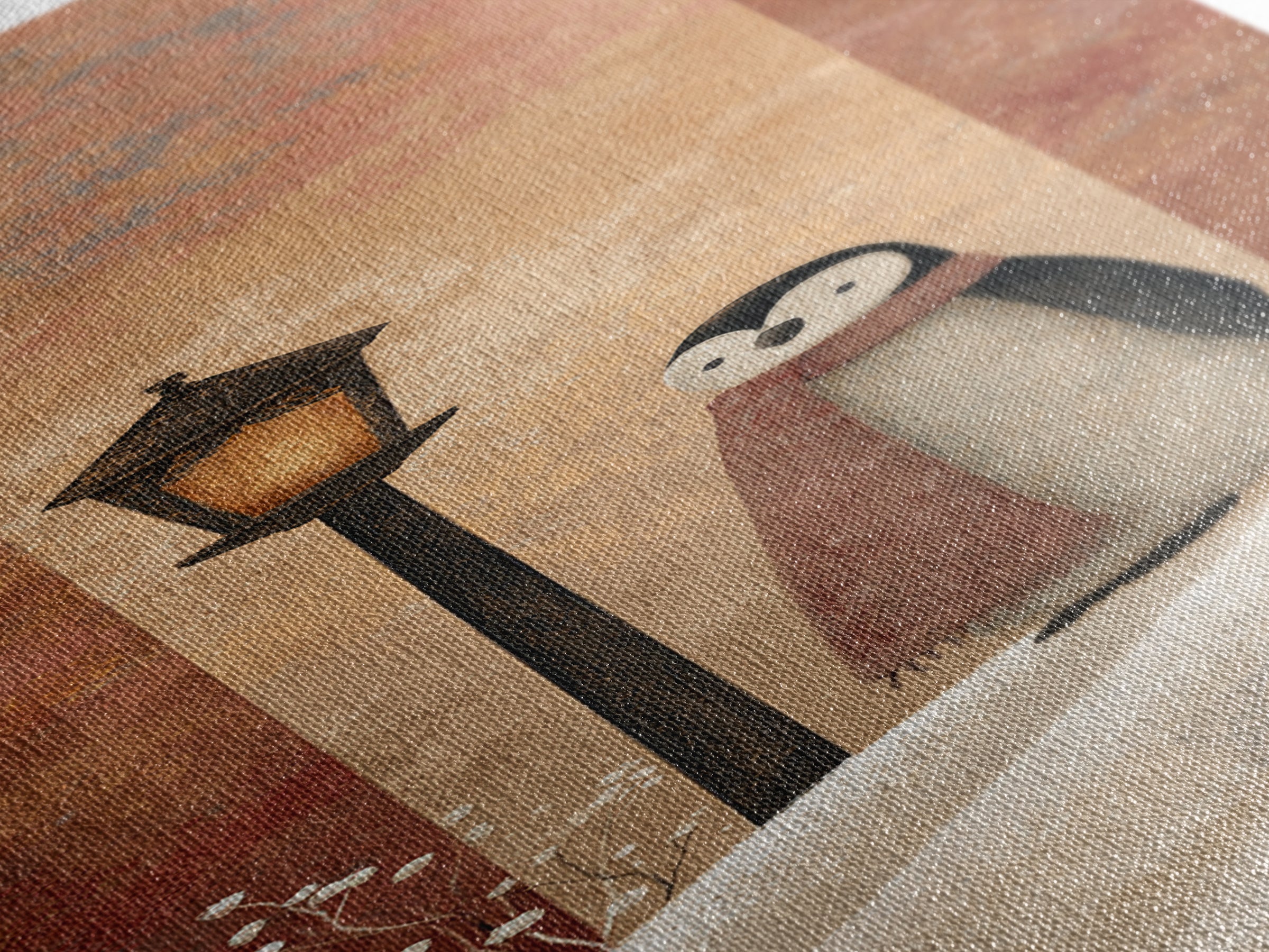Penguin Holding a Lantern Framed Canvas Print, Whimsical Art, Textured Painting, Living Room Decor, Fine Art, Wonder, WHI-1x3-29