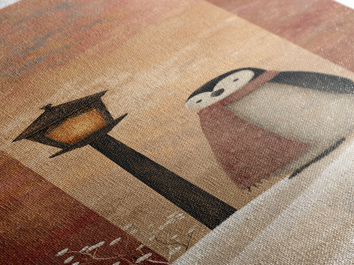 Penguin Holding a Lantern Framed Canvas Print, Whimsical Art, Textured Painting, Living Room Decor, Fine Art, Wonder, WHI-1x3-29
