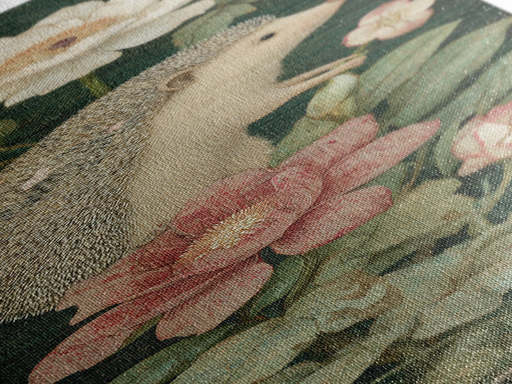 Hedgehog Carrying Wildflowers Canvas Print, Whimsical Art, Bird Art, Living Room Decor, Fine Art, Wonder, Textured Painting, WHI-1x3-51