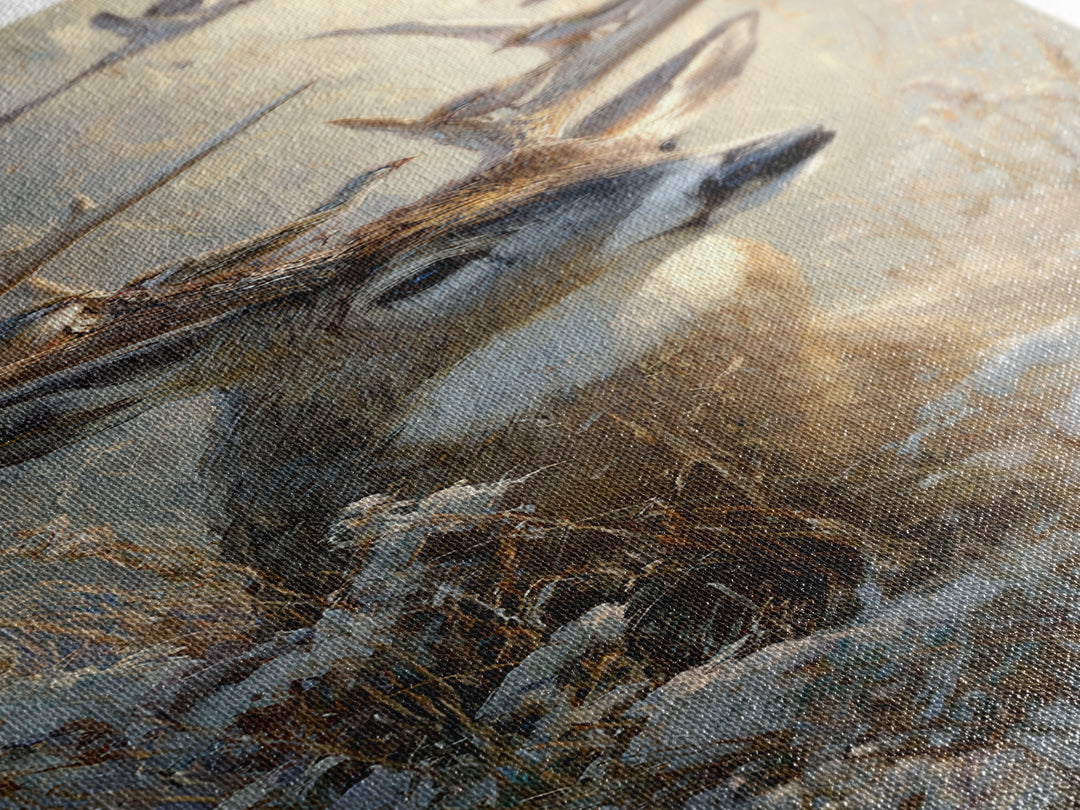 Deer with Antlers Full of Birds Canvas Print, Whimsical Art, Dopamine Decor, Living Room Decor, Oil Painting, Wonder, WHI-1x3-55