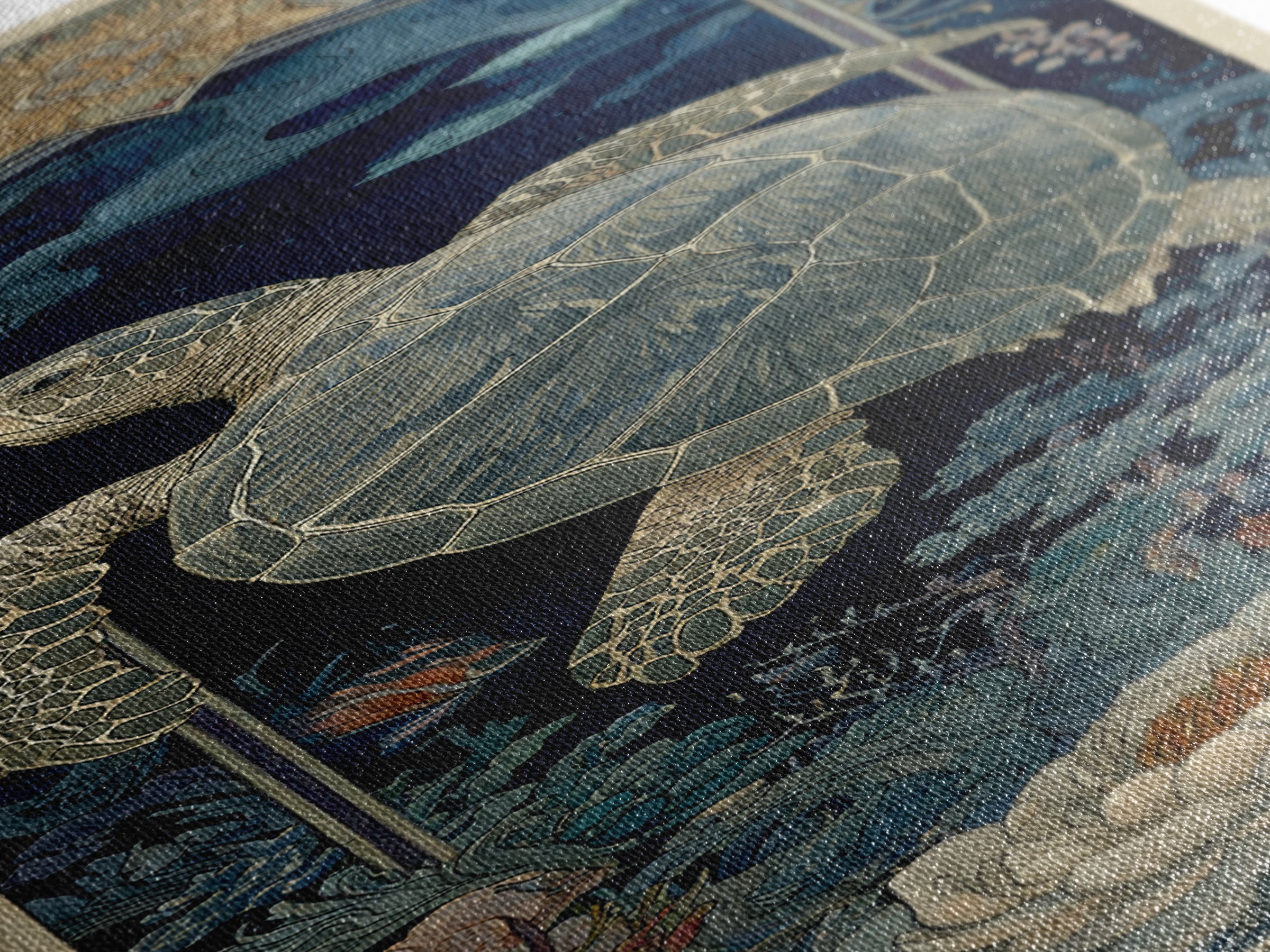 Turtle with Garden Growing on Shell Framed Canvas Print, Whimsical Art, Watercolor Art, Living Room Decor, Fine Art, Wonder, WHI-1x3-58