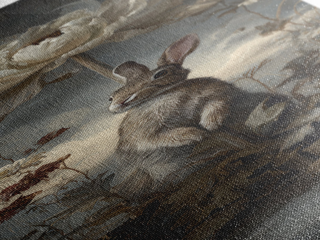 Rabbit Reading Beneath a Giant Flower Canvas Print, Whimsical Art, Digital Art, Living Room Decor, Watercolor Art, Wonder, WHI-1x3-65