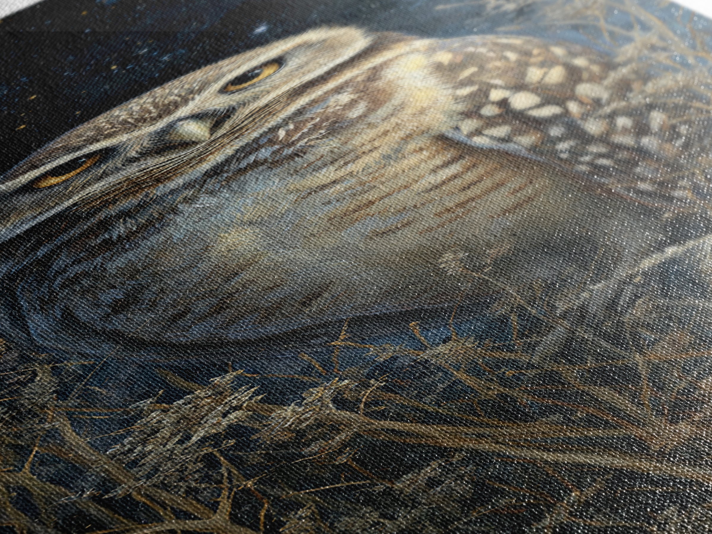 Owl Wearing Spectacles Among Stars Canvas Print, Whimsical Art, Wall Art, Living Room Decor, Oil Painting, Wonder, WHI-1x3-90