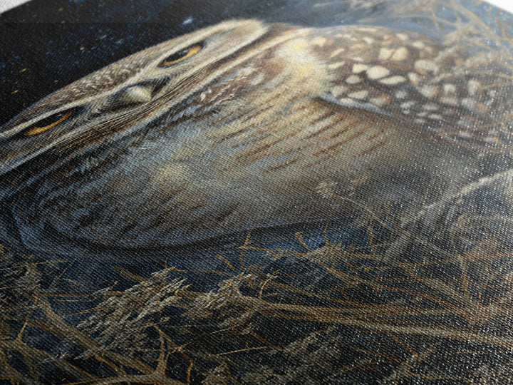 Owl Wearing Spectacles Among Stars Canvas Print, Whimsical Art, Wall Art, Living Room Decor, Oil Painting, Wonder, WHI-1x3-90
