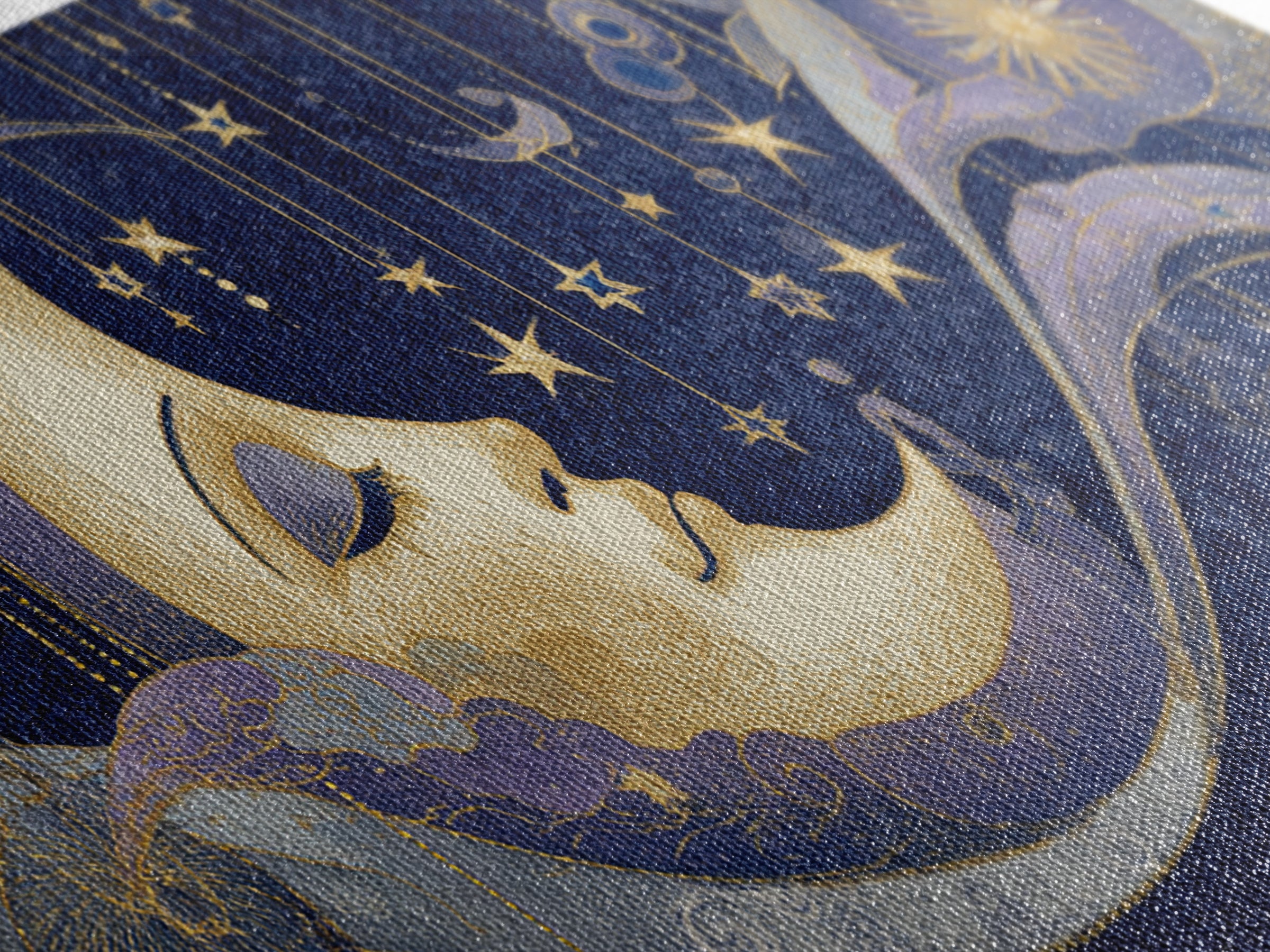Moon with Sleeping Face and Dangling Stars Framed Canvas Print, Whimsical Art, Room Decor, Living Room Decor, Oil Painting, WHI-2x1-12