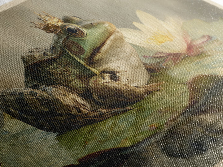 Frog Prince on a Lily Pad Framed Canvas Print, Whimsical Art, Contemporary Art, Living Room Decor, Wonder, Art Nouveau, WHI-2x1-28