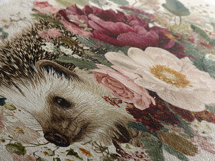 Hedgehog Carrying Wildflowers Framed Canvas Print, Whimsical Art, Wall Art, Living Room Decor, Watercolor Art, Wonder, WHI-2x1-35