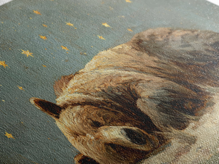 Bear Painting Stars Onto the Night Sky Canvas Print, Whimsical Art, Whimsical, Living Room Decor, Oil Painting, Wonder, WHI-2x1-53