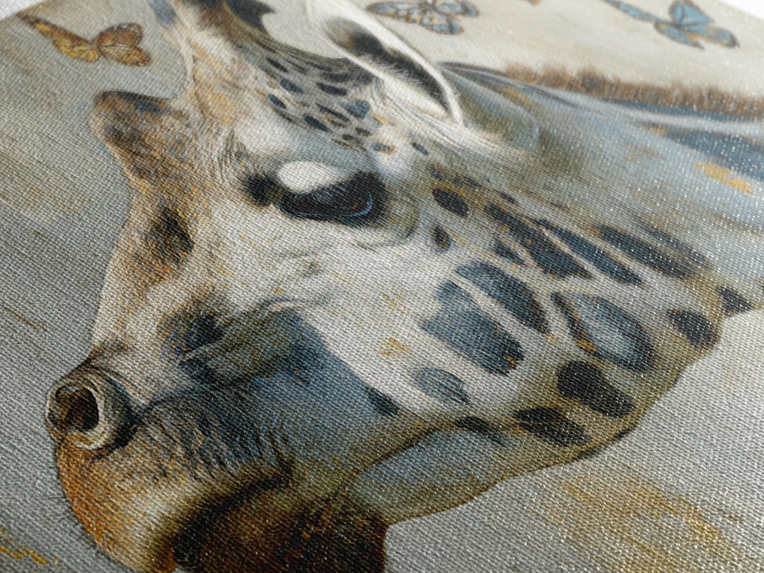 Giraffe with Scarf and Butterflies Framed Canvas Print, Whimsical Art, Minimalist Decor, Living Room Decor, Fine Art, Wonder, WHI-2x1-6