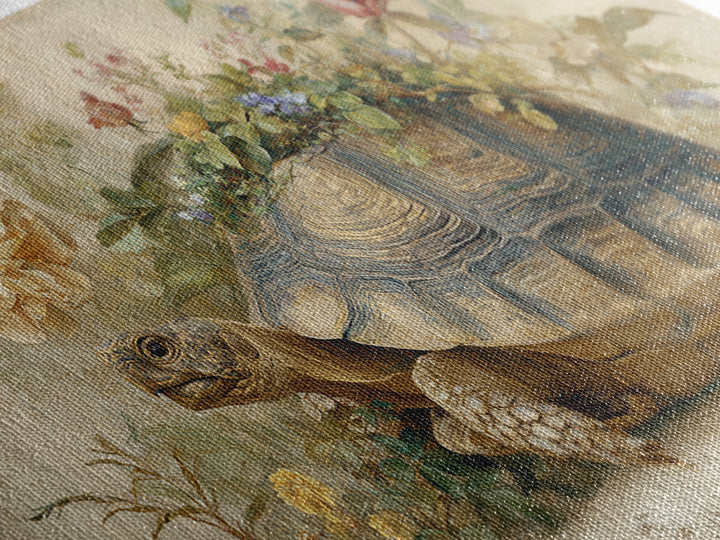 Turtle with Garden Growing on Shell Framed Canvas Print, Whimsical Art, Printable Wall Art, Living Room Decor, Fine Art, Wonder, WHI-2x1-90