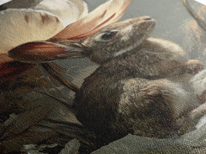 Rabbit Reading Beneath a Giant Flower Framed Canvas Print, Whimsical Art, Nursery Wall Art, Living Room Decor, Fine Art, Wonder, WHI-2x3-13