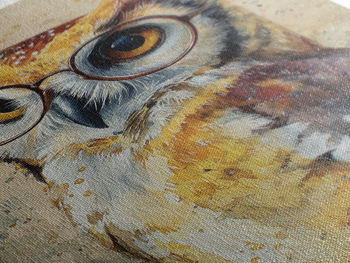 Owl Wearing Spectacles Among Stars Canvas Print, Whimsical Art, Wall Art, Living Room Decor, Oil Painting, Wonder, WHI-2x3-14