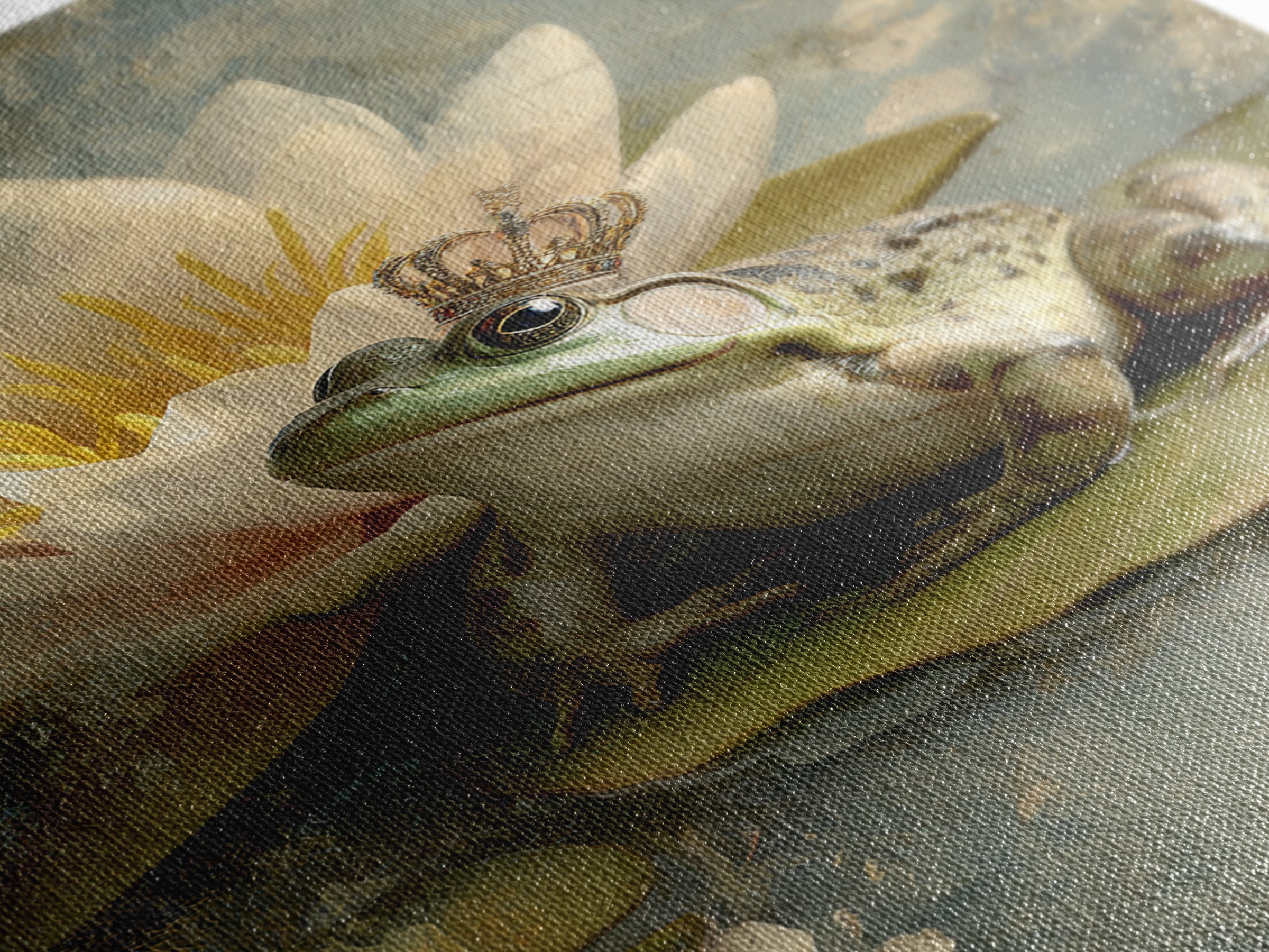 Frog Prince on a Lily Pad Canvas Print, Whimsical Art, Gallery Decor, Living Room Decor, Fine Art, Wonder, Wall Art, Home Decor, WHI-2x3-16