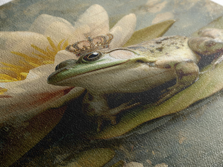 Frog Prince on a Lily Pad Canvas Print, Whimsical Art, Gallery Decor, Living Room Decor, Fine Art, Wonder, Wall Art, Home Decor, WHI-2x3-16